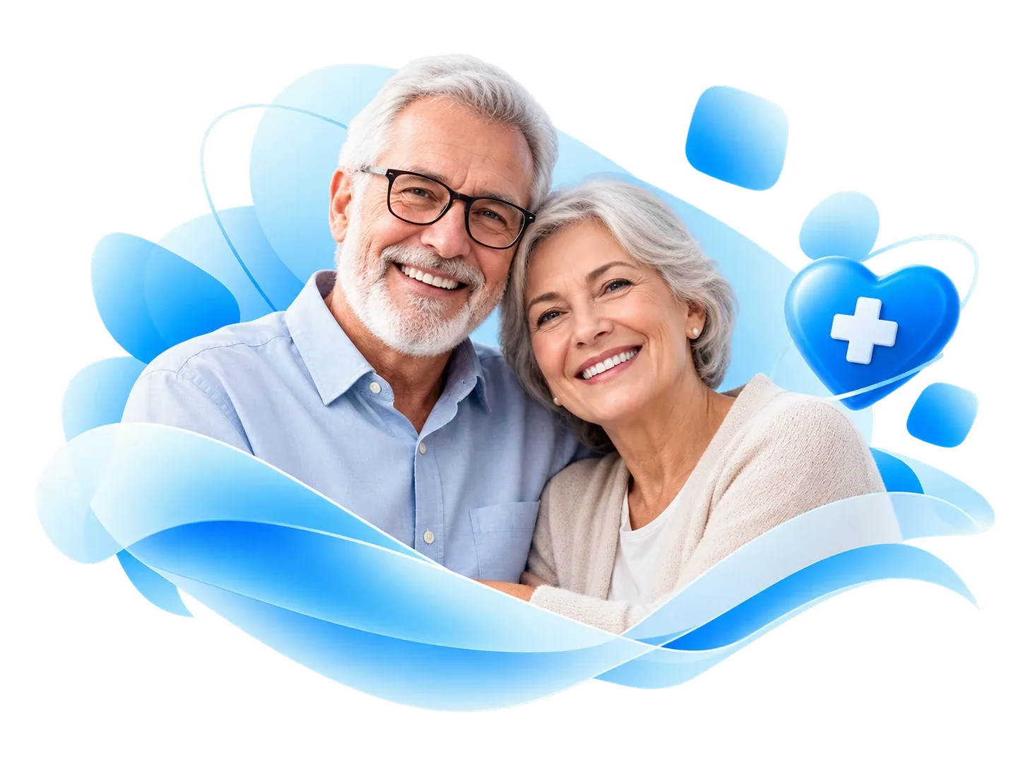 Couple senior avec symbole de protection santé