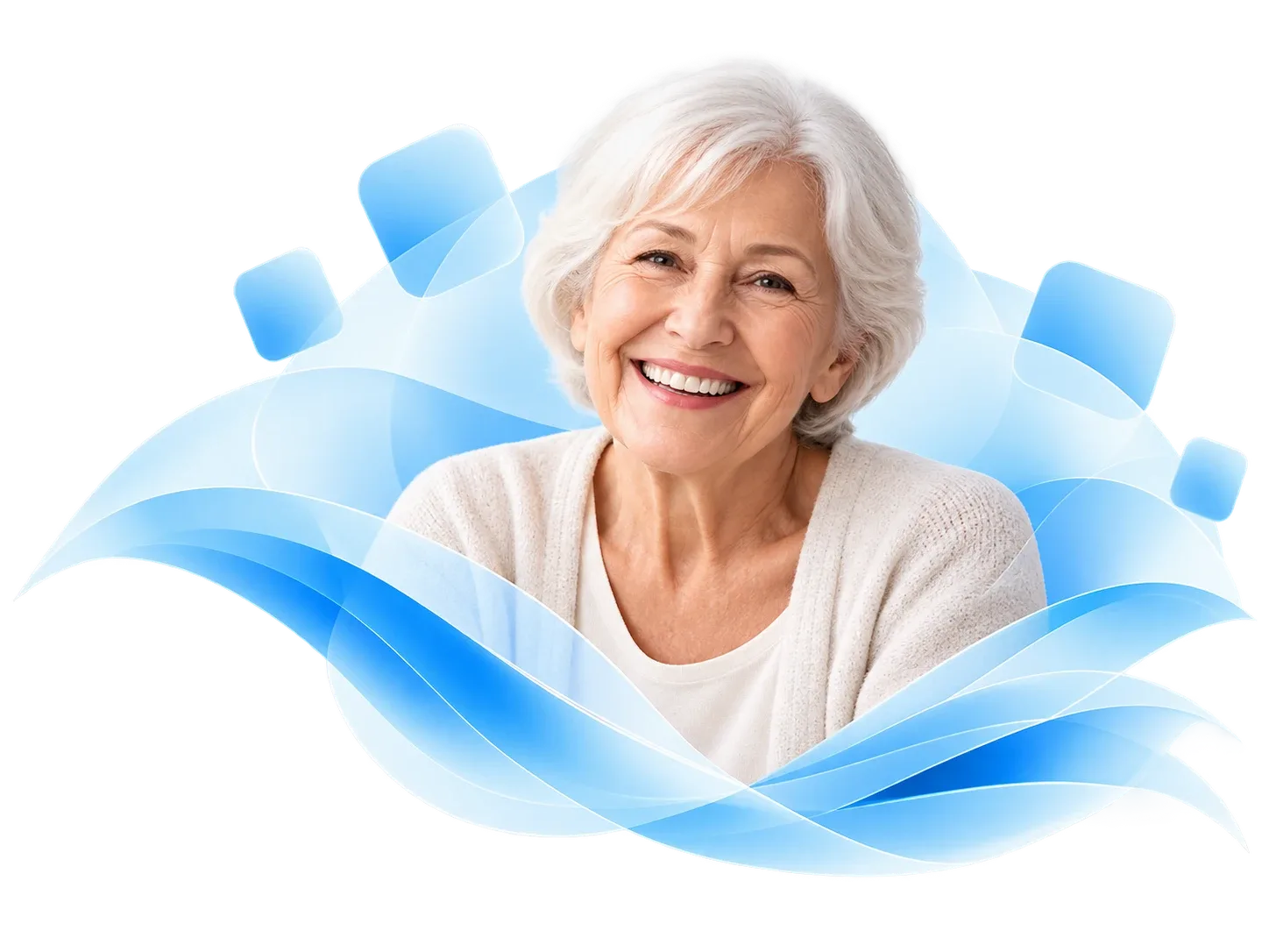 Senior actif dans un univers médical bleu